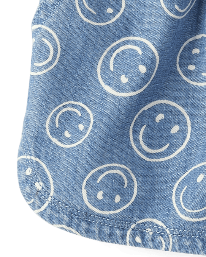 Girls Happy Face Chambray Pull On Shorts