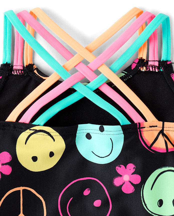 Baby And Toddler Girls Rainbow Happy Face Tankini Swimsuit