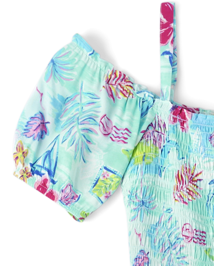 Womens Matching Family Tropical Midi Off Shoulder Dress