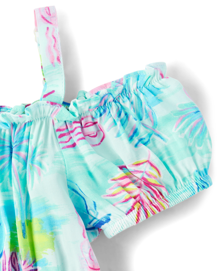Girls Matching Family Tropical Midi Off Shoulder Dress