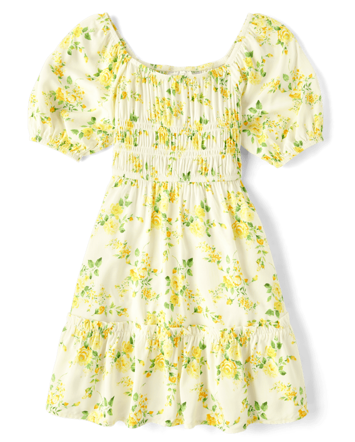 Girls Mommy And Me Floral Smocked Ruffle Dress