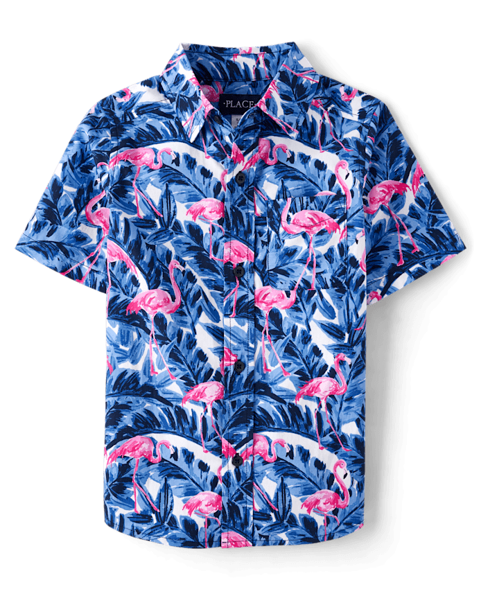 Chemise boutonnée en popeline tropicale pour garçon