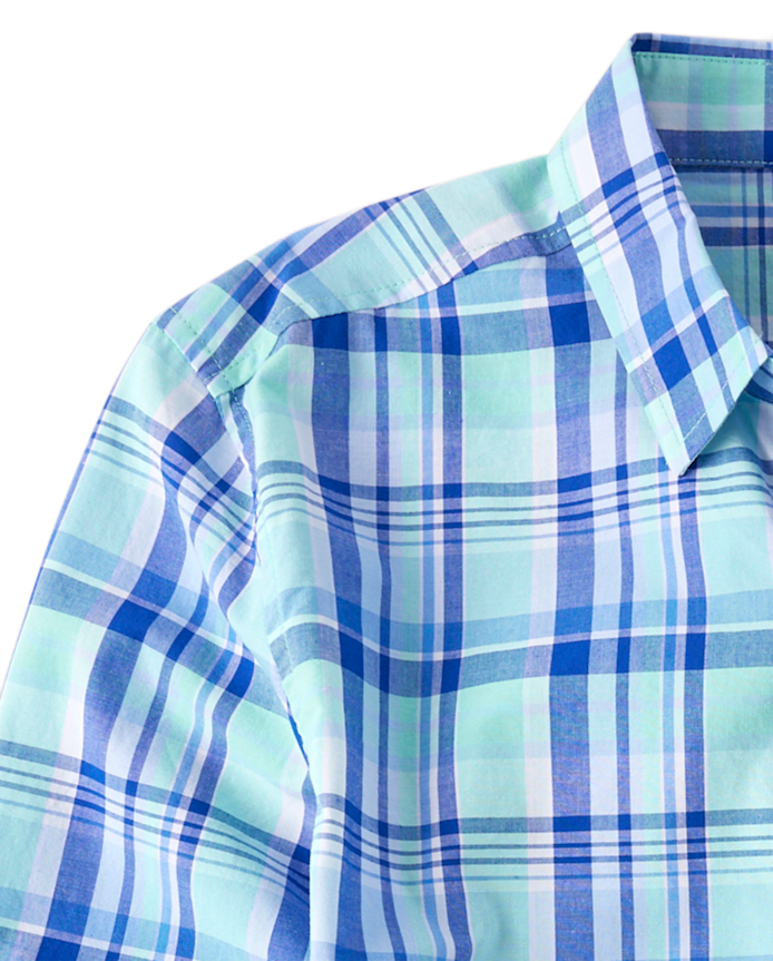 Mens Dad And Me Plaid Poplin Button Up Shirt