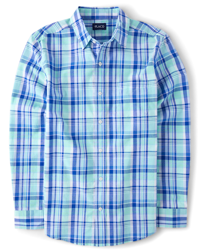 Mens Dad And Me Plaid Poplin Button Up Shirt