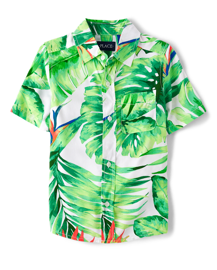 Boys Matching Family Tropical Button Up Shirt