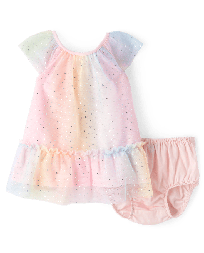 Baby Girls Rainbow Shimmer Mesh Ruffle Dress