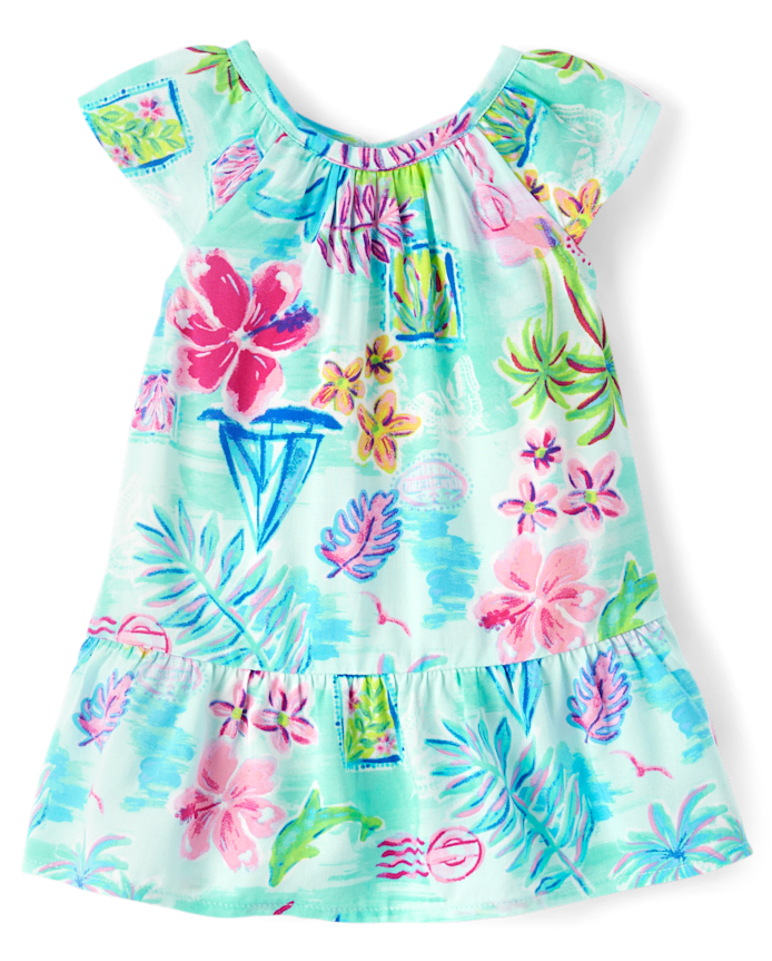 Baby Girls Matching Family Tropical Ruffle Dress