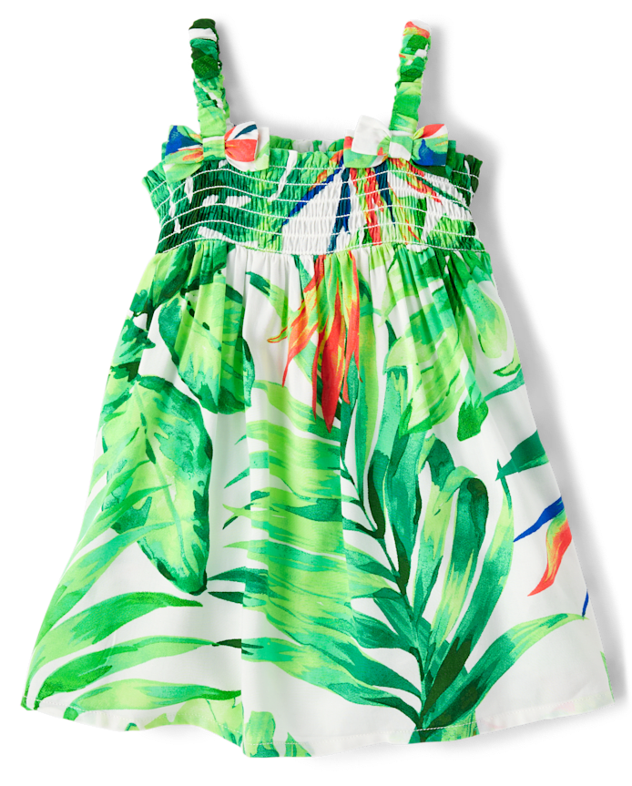 Baby Girls Matching Family Tropical Smocked Dress
