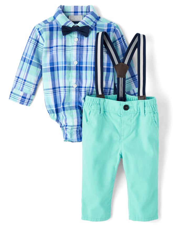 Ensemble 2 pièces en popeline à carreaux Papa et Moi pour bébé garçon