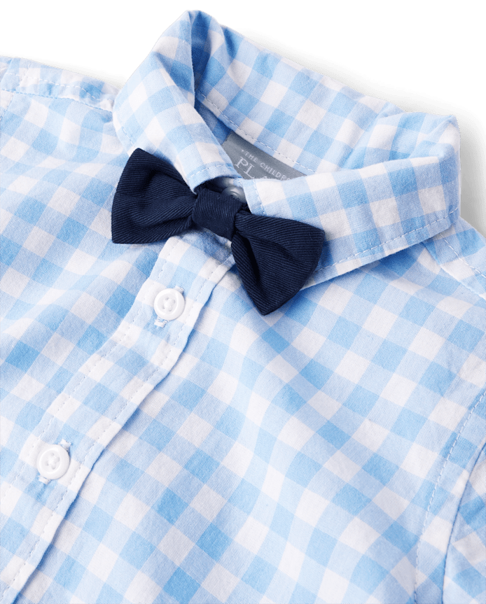 Ensemble 2 pièces en popeline vichy pour bébé garçon