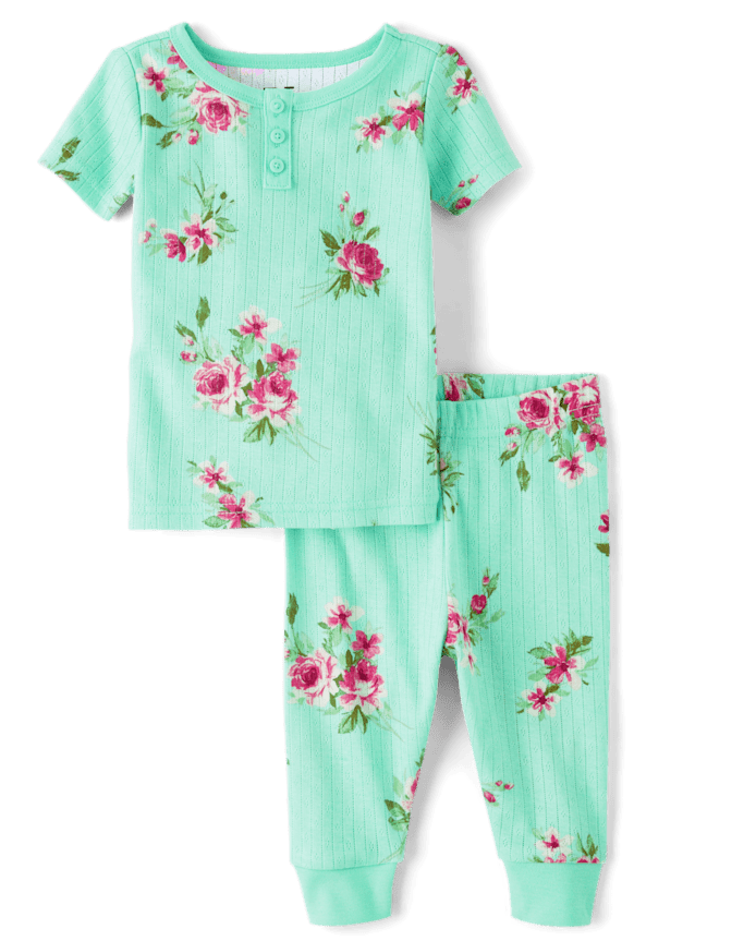 Pyjama en coton Henley à motif floral pour bébés et petites filles