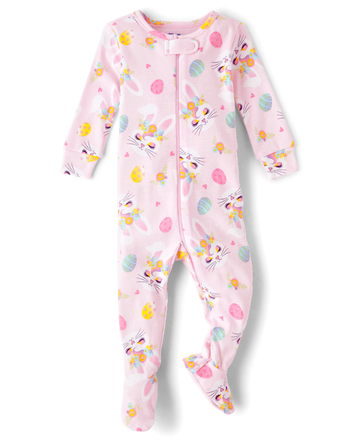Baby And Toddler Girls Bunny Snug Fit Cotton Footed One Piece Pajamas