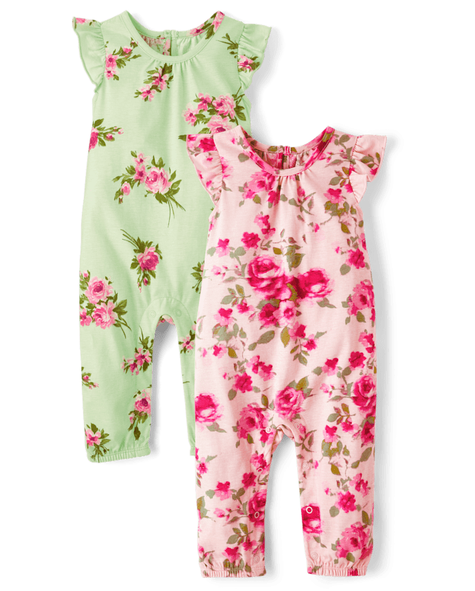 Baby Girls Floral Jumpsuit 2-Pack