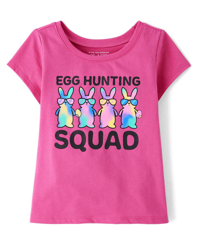 T-shirt assorti pour bébé et petite fille, motif « Chasse aux œufs de Pâques »