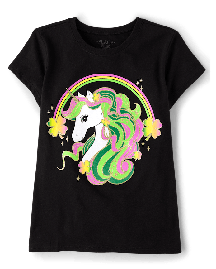 Girls St. Patrick's Day Unicorn Graphic Tee