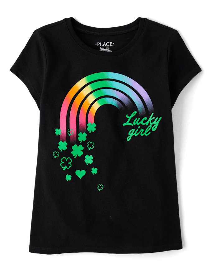 Girls St. Patrick's Day Lucky Girl Rainbow Graphic Tee