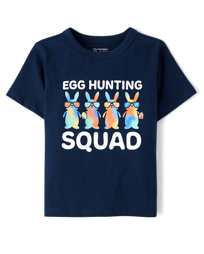 T-shirt assorti pour bébé et tout-petit garçon, motif chasse aux œufs de Pâques