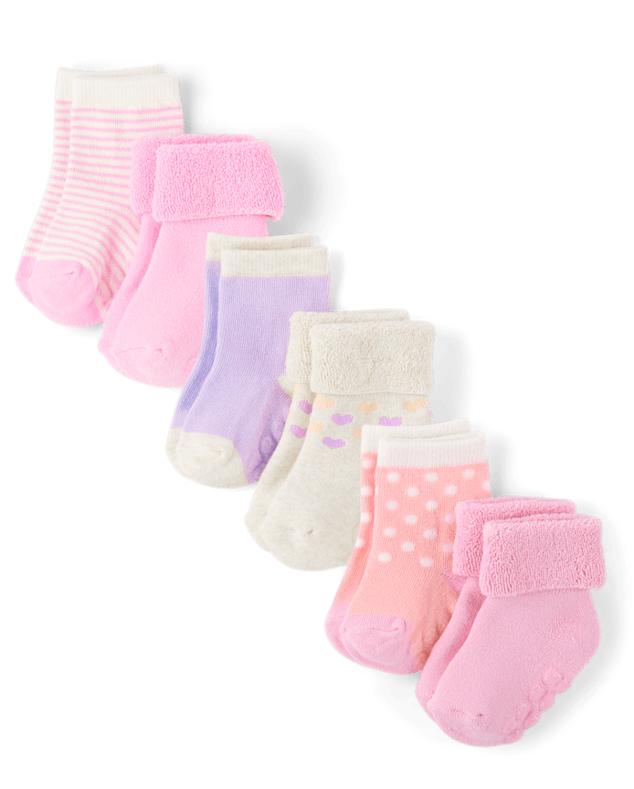 Baby Girls Heart Turn Cuff Midi Socks 6-Pack