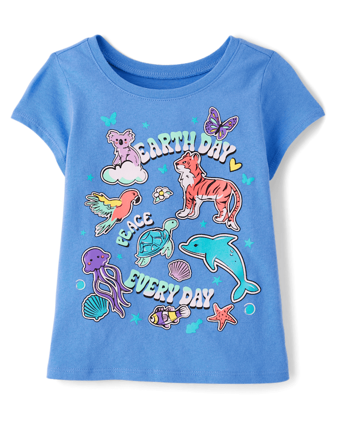 Baby And Toddler Girls Earth Day Animals Graphic Tee