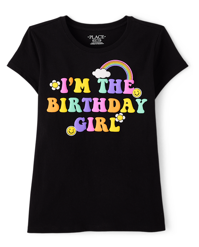 Girls Rainbow Birthday Girl Graphic Tee