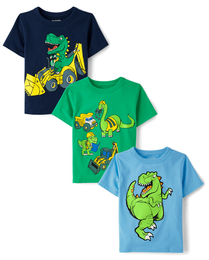 Lot de 3 t-shirts à imprimé dinosaure pour bébés et tout-petits garçons