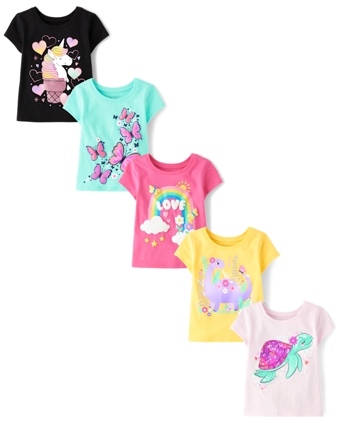 Baby And Toddler Girls Animal Graphic Tee 5-Pack