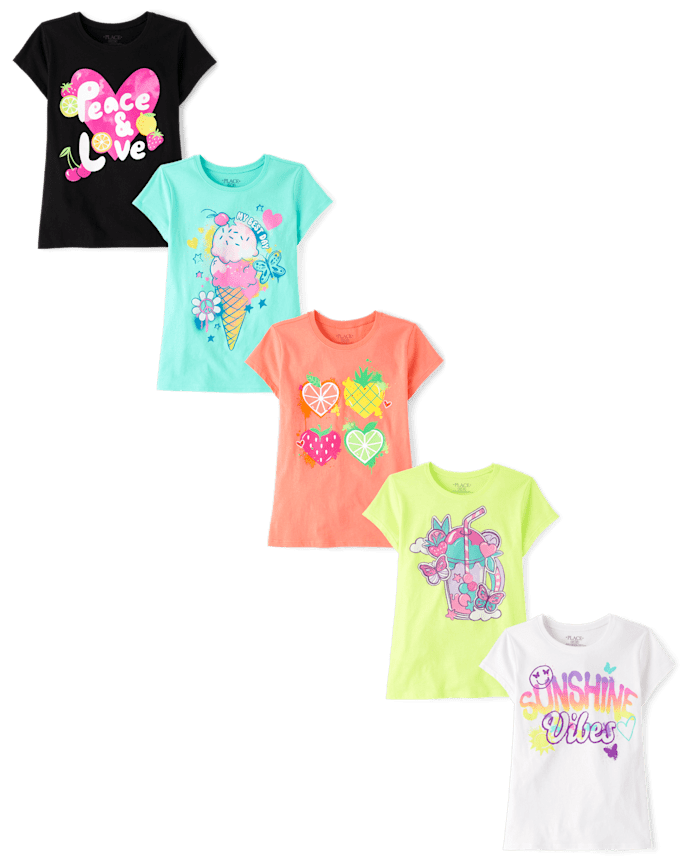 Lot de 5 t-shirts graphiques d'été pour filles