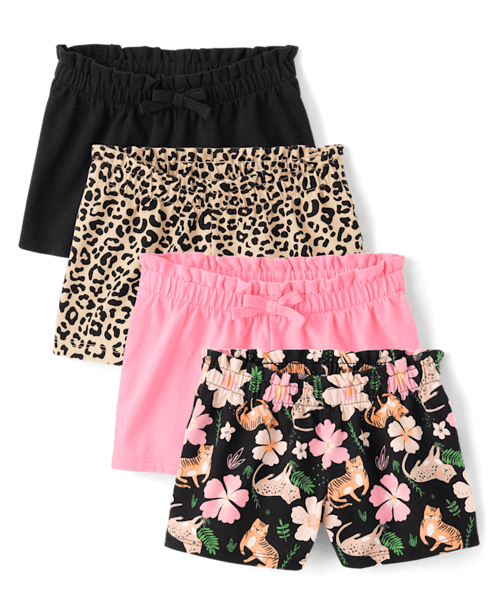 Toddler Girls Leopard Paperbag Waist Shorts 4-Pack