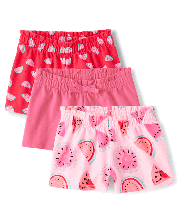 Toddler Girls Watermelon Paperbag Waist Shorts 3-Pack