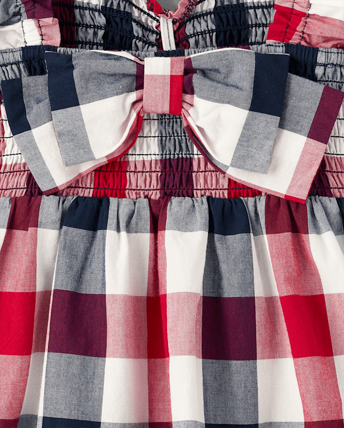 Toddler Girls Gingham Poplin Smocked Ruffle Dress