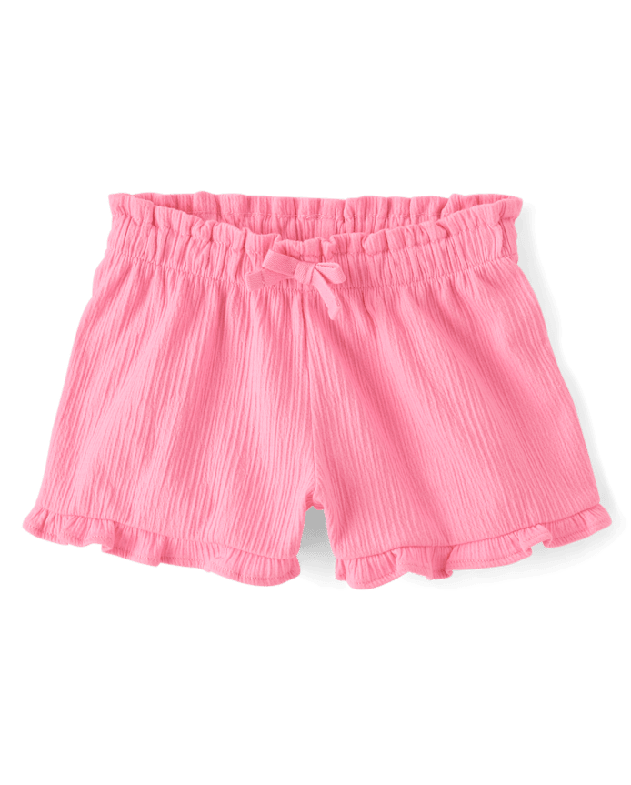 Short taille haute à volants en jacquard pour petites filles