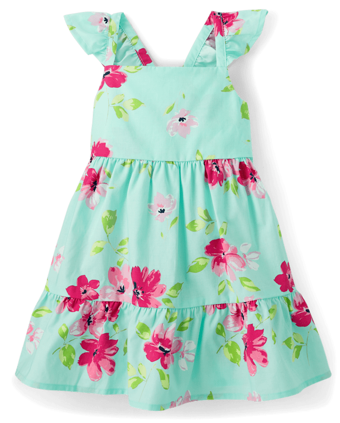 Toddler Girls Floral Bow Back Poplin Ruffle Dress
