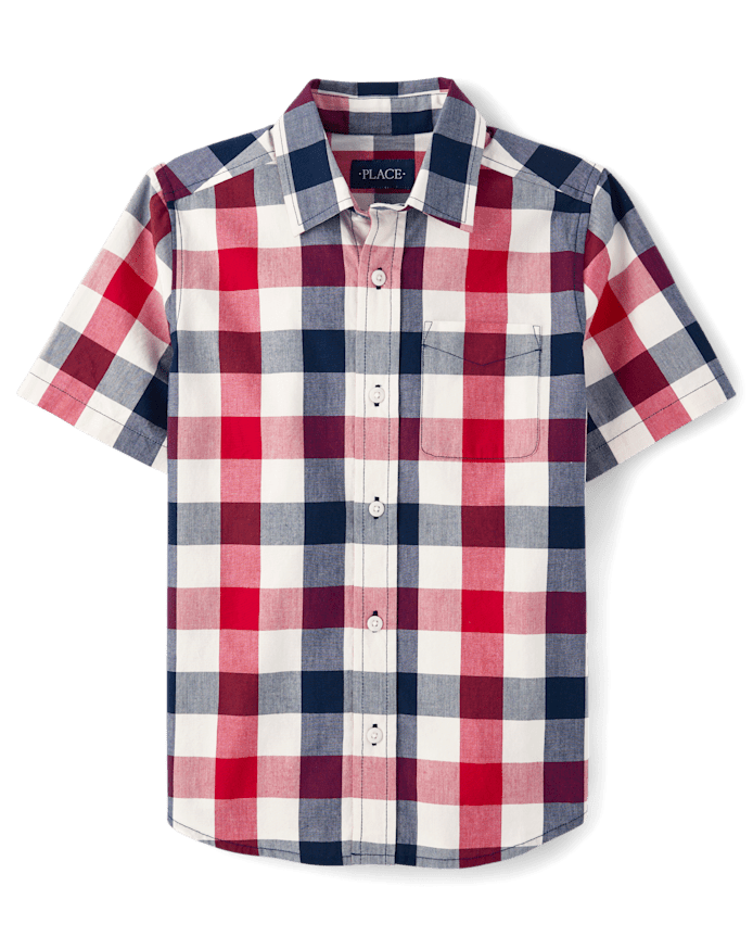 Boys Gingham Poplin Button Up Shirt