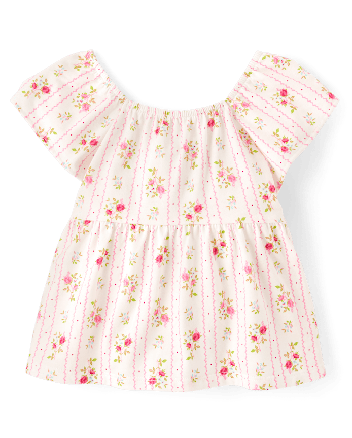 Toddler Girls Print Tie Back Empire Babydoll Top