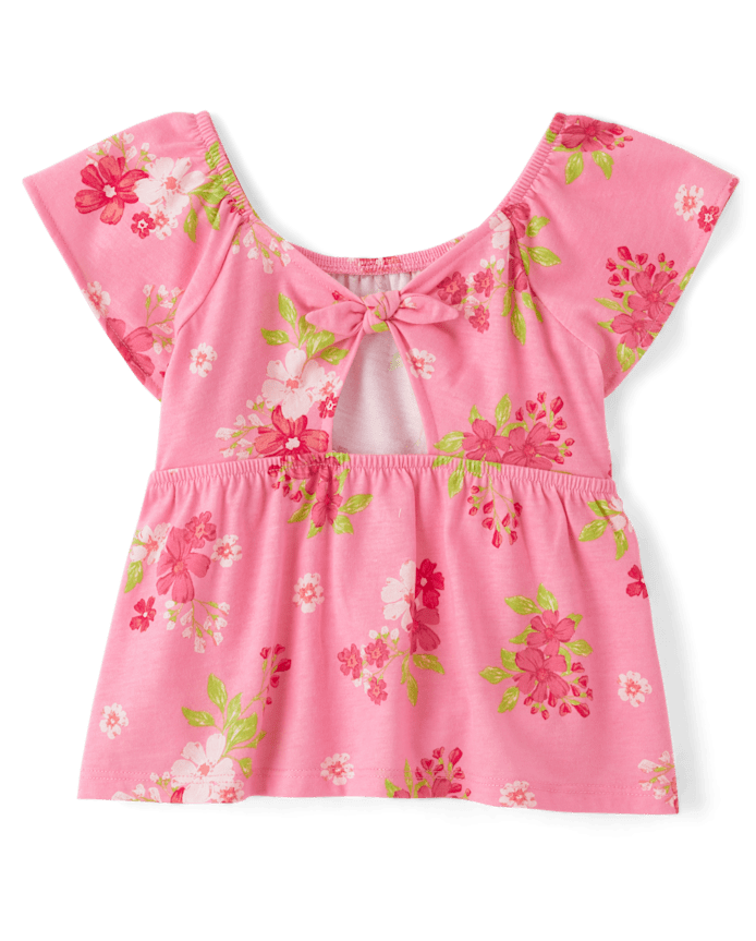 Toddler Girls Print Tie Back Empire Babydoll Top