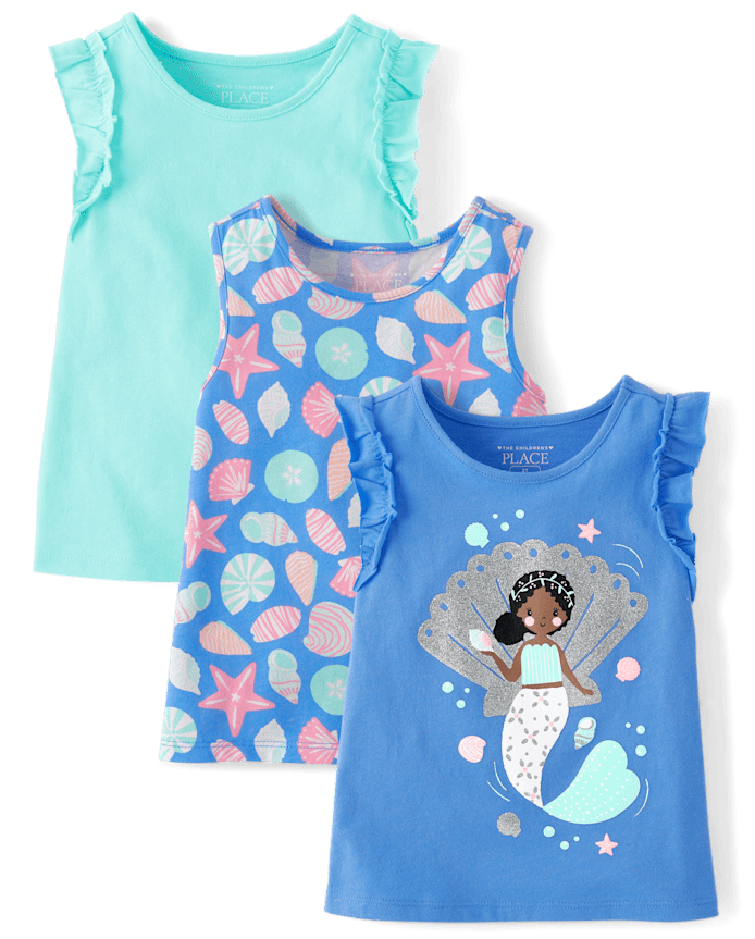 Lot de 3 débardeurs à volants imprimés pour petites filles