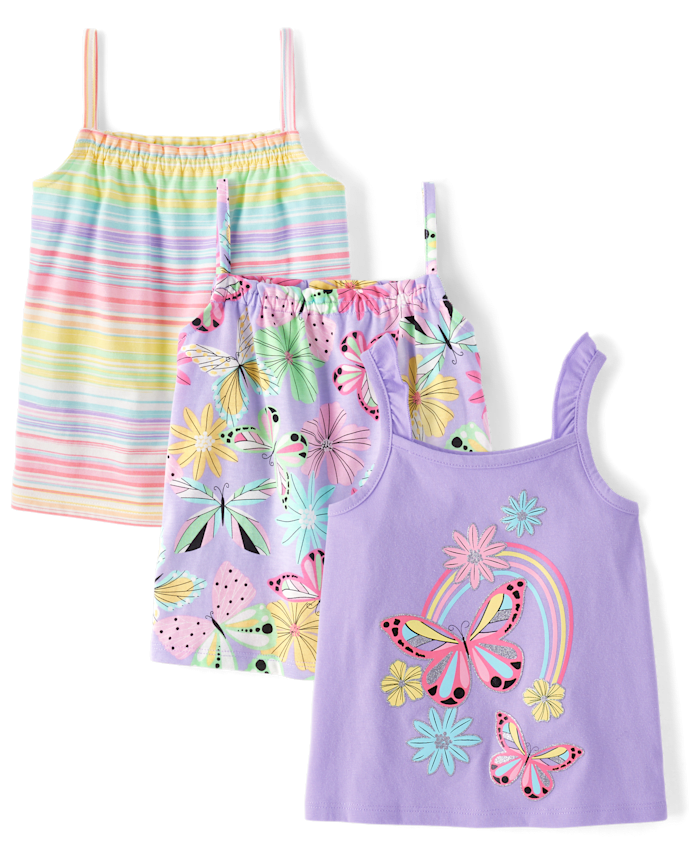 Lot de 3 débardeurs à volants et papillons pour petites filles