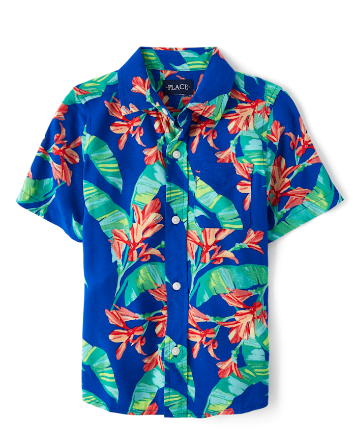 Boys Matching Family Tropical Button Up Shirt