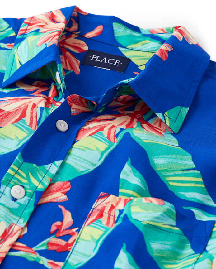 Mens Matching Family Tropical Button Up Shirt