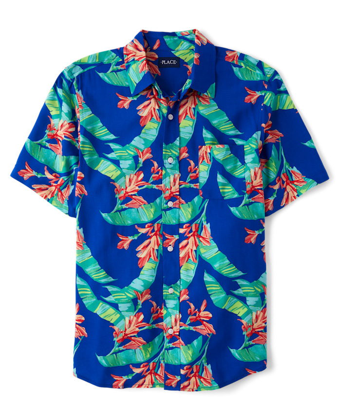 Chemise boutonnée tropicale assortie pour homme