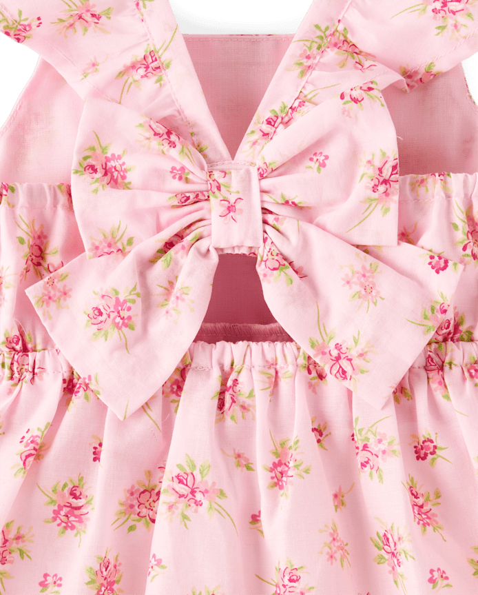 Toddler Girls Floral Bow Back Ruffle Dress