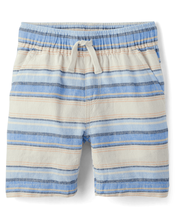Boys Striped Linen-Blend Pull On Jogger Shorts