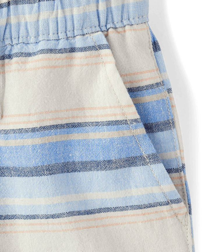 Baby And Toddler Boys Striped Linen-Blend Pull On Jogger Shorts