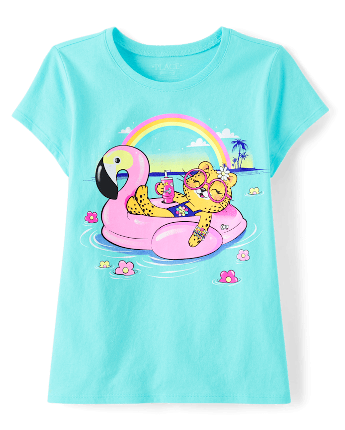 T-shirt graphique pour fille avec motif chat et flotteur de piscine