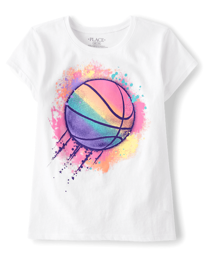 Girls Rainbow Basketball Graphic Tee