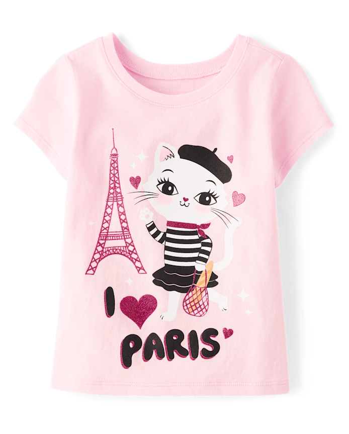 Baby And Toddler Girls Paris Cat Graphic Tee