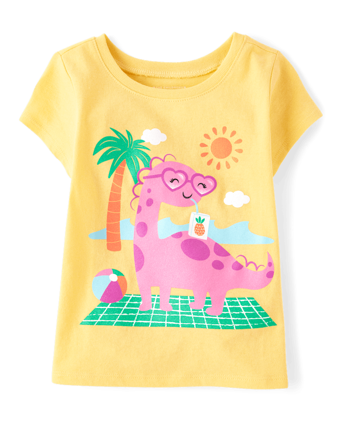 Baby And Toddler Girls Dino Beach Graphic Tee