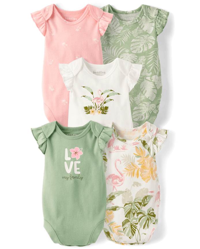 Baby Girls Tropical Flutter Bodysuit 5-Pack