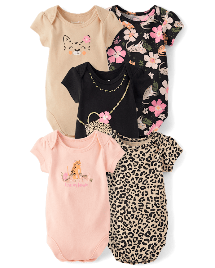 Baby Girls Leopard Bodysuit 5-Pack
