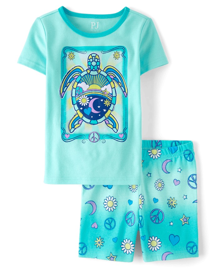 Pyjama en coton ajusté motif tortue pour fille